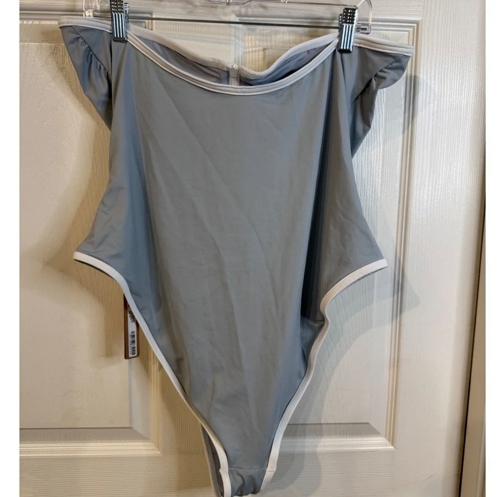 SKIMS Sporty Zipper Swim Strapless One Piece Pacific Blue 3X Plus Size NWT
